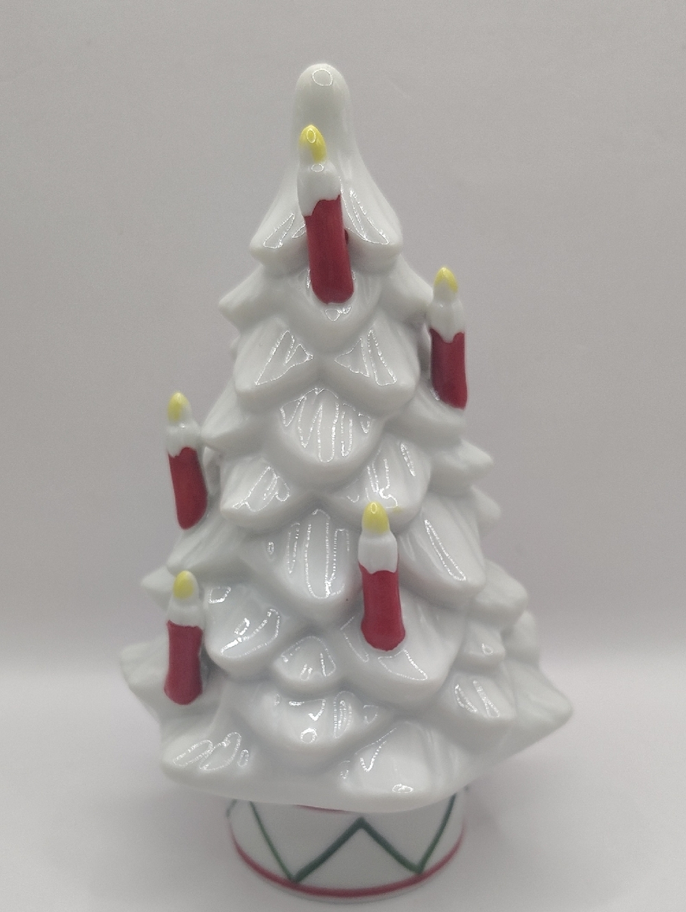 Vintage 1960's White Ceramic Christmas Tree with Red Candle Accents 6.5"